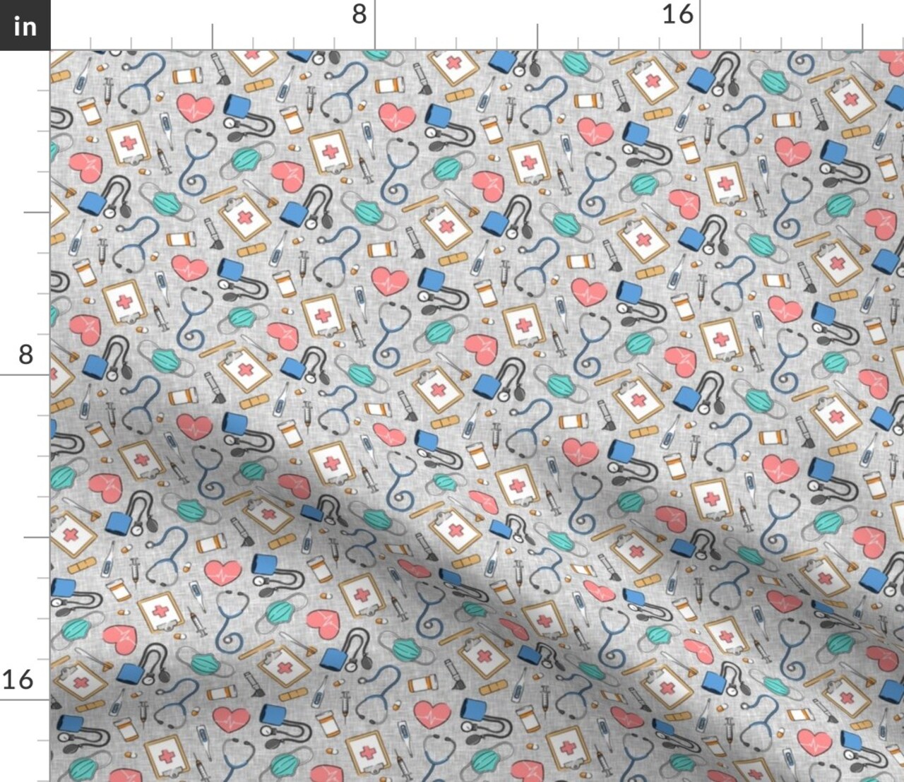 Small Scale Medical Doctor Nurse Blue Pink Grey Medicine Nursing Hospital Custom Printed Fabric by Spoonflower Various Fabrics by the Yard or Fat Quarter